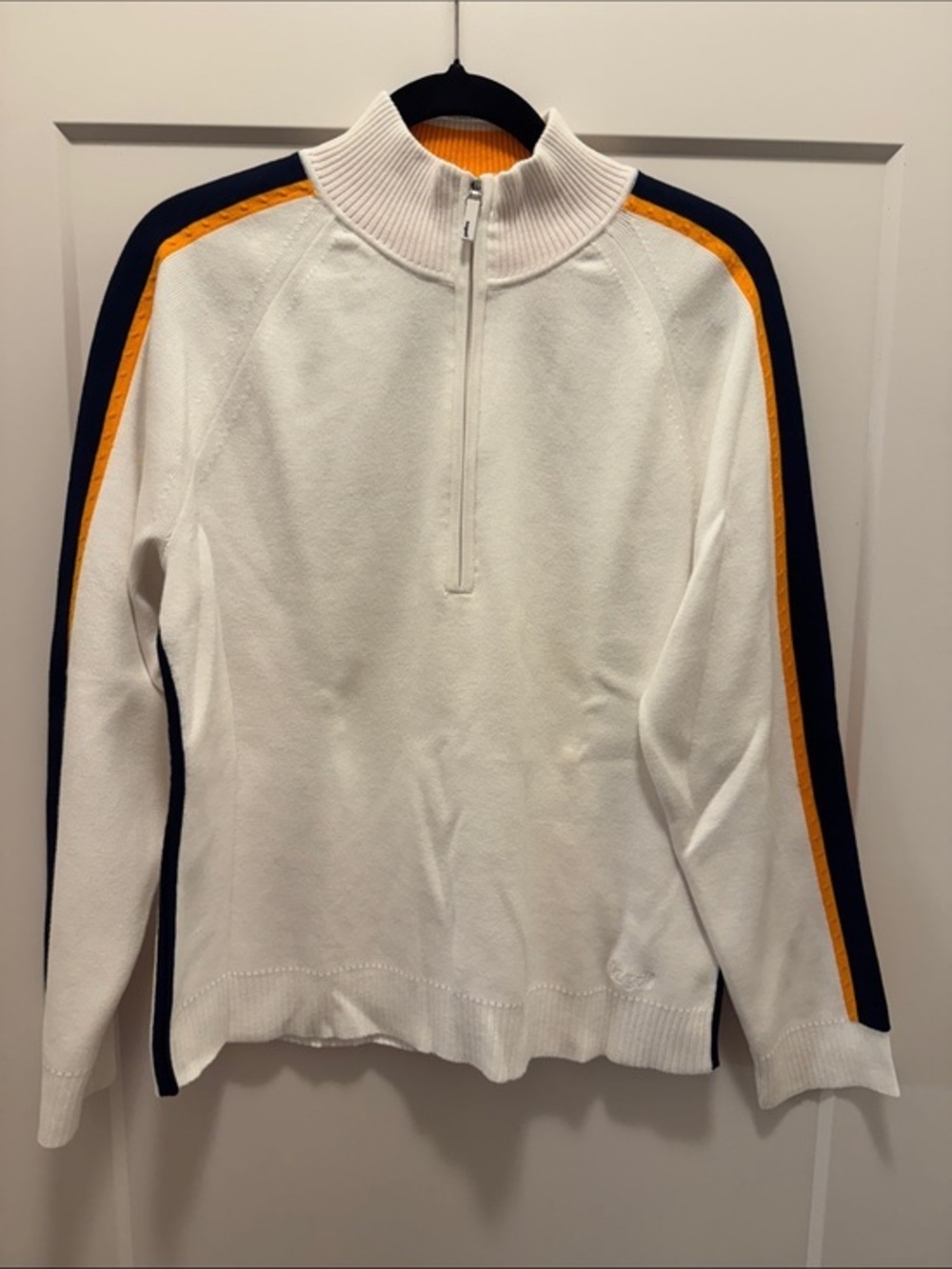 Lizgolf White 1/4 Zip Sweater with Navy and Gold Stripe. XL. Like New!!🔥 - Picture 1 of 6